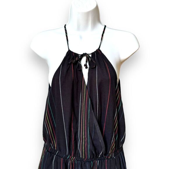 Dolan Womens Jumpsuit Navy Stripe Halter Sleeveless Cotton Lined Tie Pockets S - Picture 3 of 13